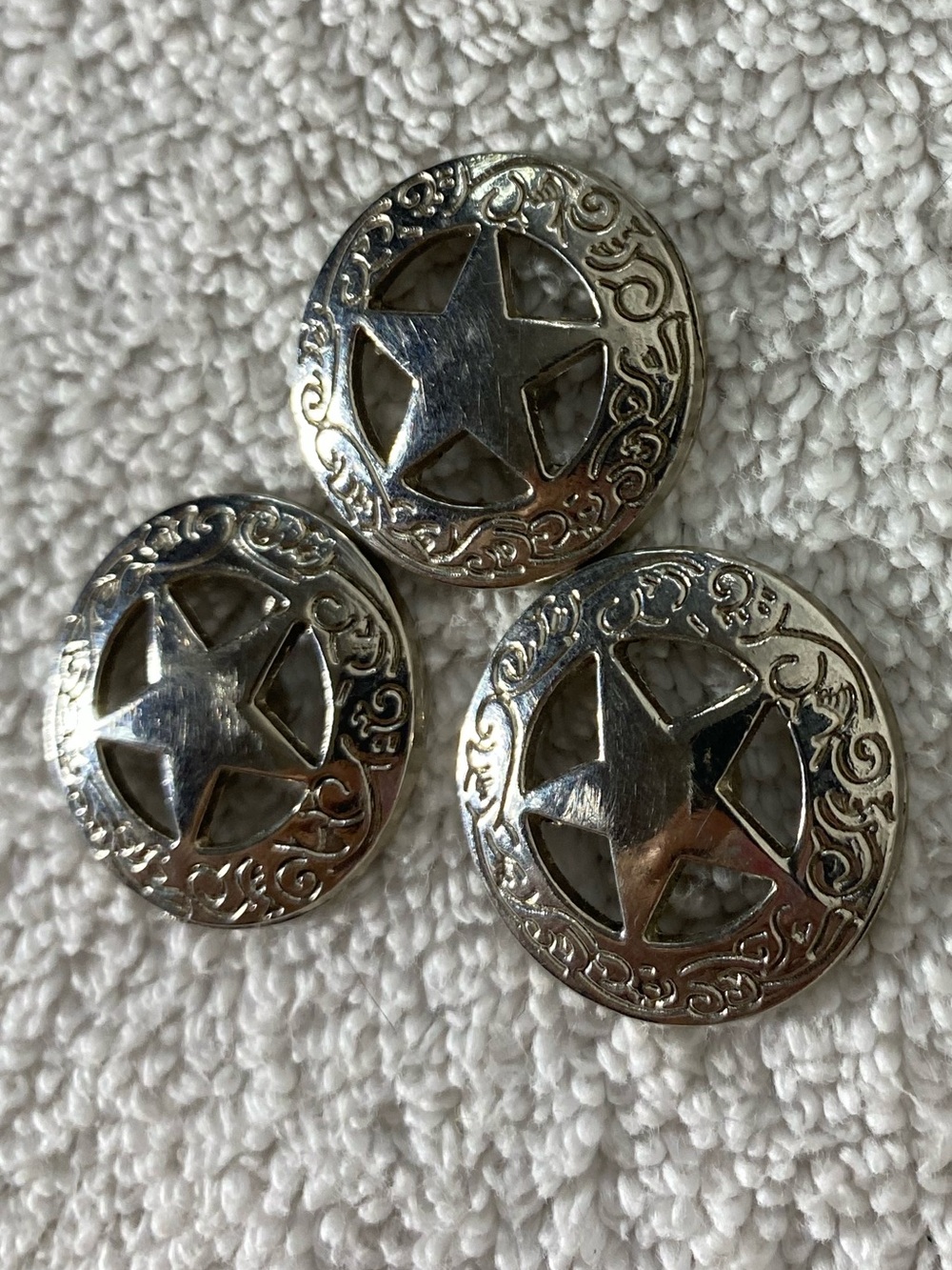 5/$35 Vintage Western Lone Star Silver Tone Shank Buttons Set of 3